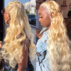 13x6 HD Lace Wig, Honey Blonde Wig, HD Transparent Lace Wig, Pre-Plucked Wig, Glueless Wig, Human Hair Wig, Bleached Knots Wig, Long Straight Wig, Natural Hairline Wig, Blonde Lace Front Wig