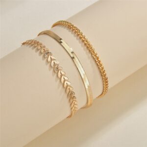 Boho Simple Chain Anklet Set 3-Piece 3 Simple chain anklet set for women styled on ankle with sandals