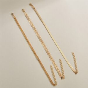 Boho Simple Chain Anklet Set 3-Piece 5 Simple chain anklet set for women styled on ankle with sandals