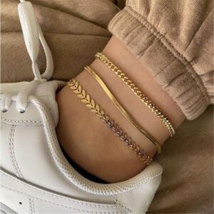 Simple chain anklet set for women styled on ankle with sandals