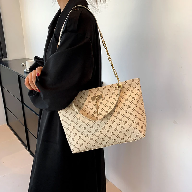Monogram Soft Leather Tote Bag with Bag Charm Accessory