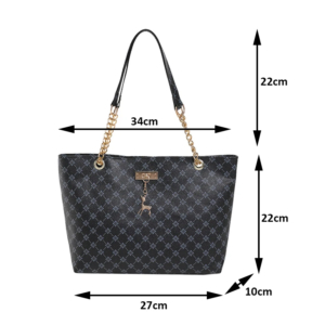 Monogram print soft leather tote bag with hanging charm accessory